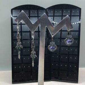 Vintage Joan Rivers Purple Crystal Dangle Earrings, Free Vtg Germany Earrings